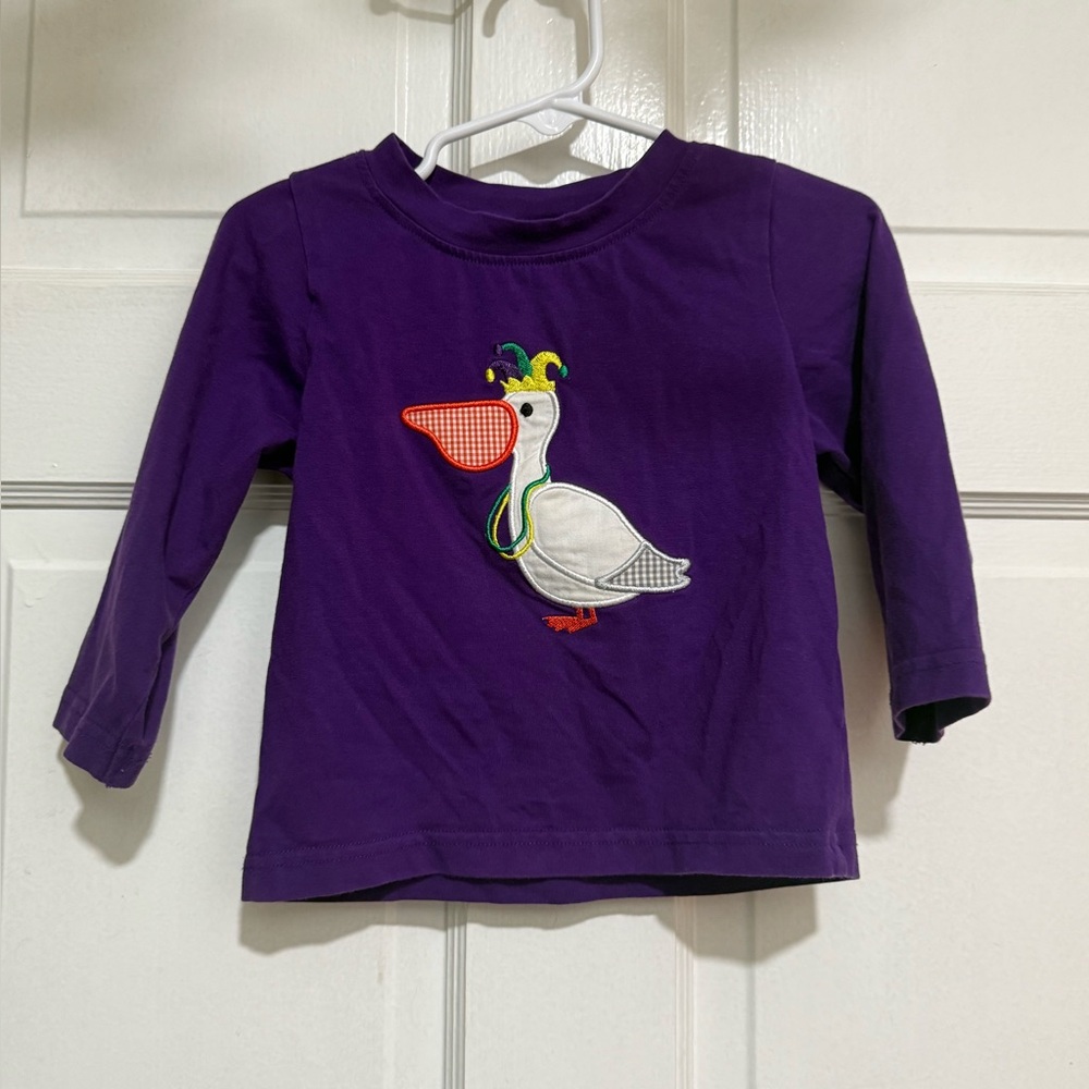 Kids Purple Long Sleeve Tee with Festive Pelican Applique